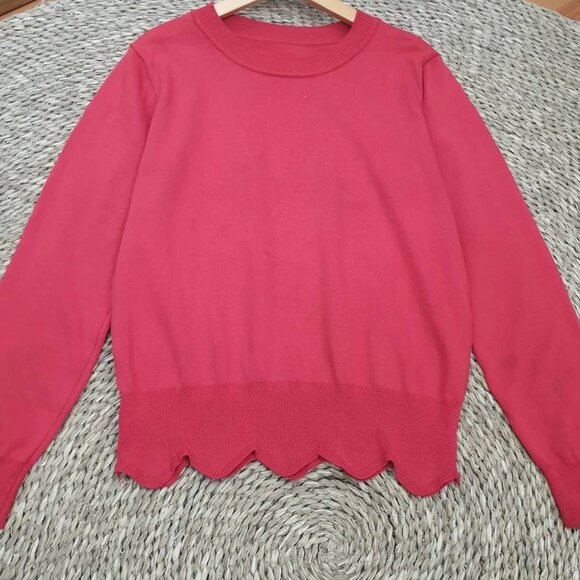 Sweaters - Red Knit Sweater with Scallop Hem Detail